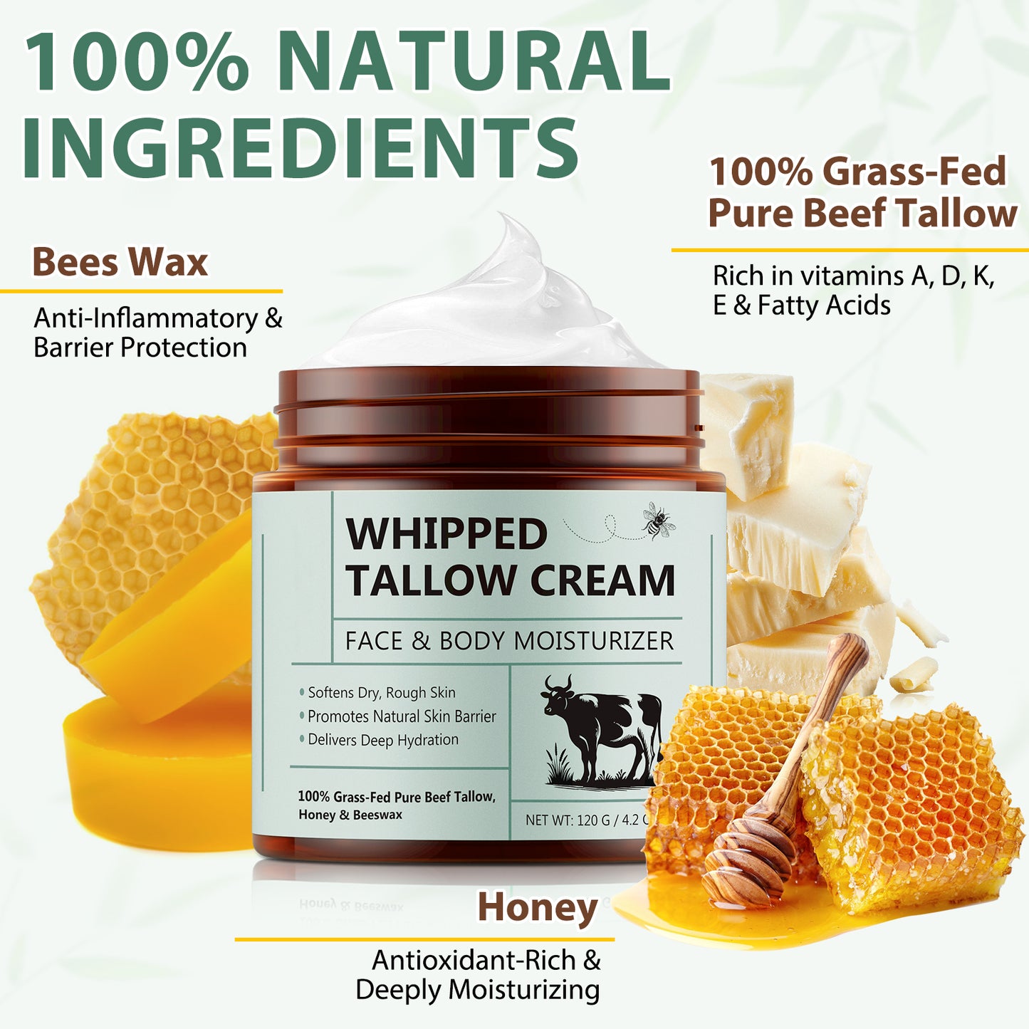 Beef Tallow, Honey, & Beeswax Moisturizer